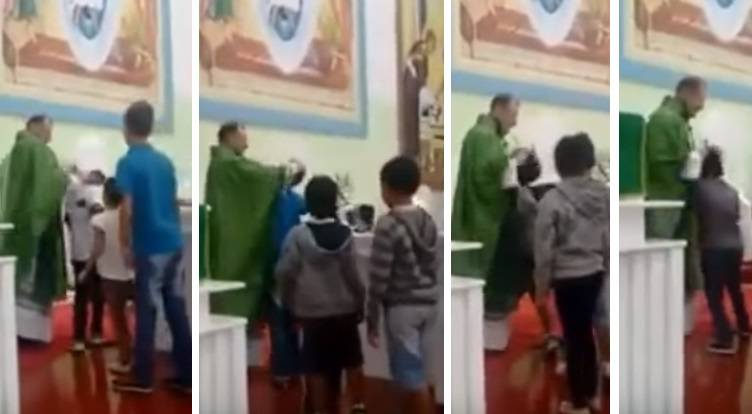 benedizione con schiaffi, il sacerdote vessa i bambini