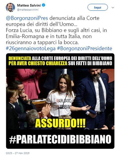 Bibbiano denunciata Lucia Borgonzoni Salvini 