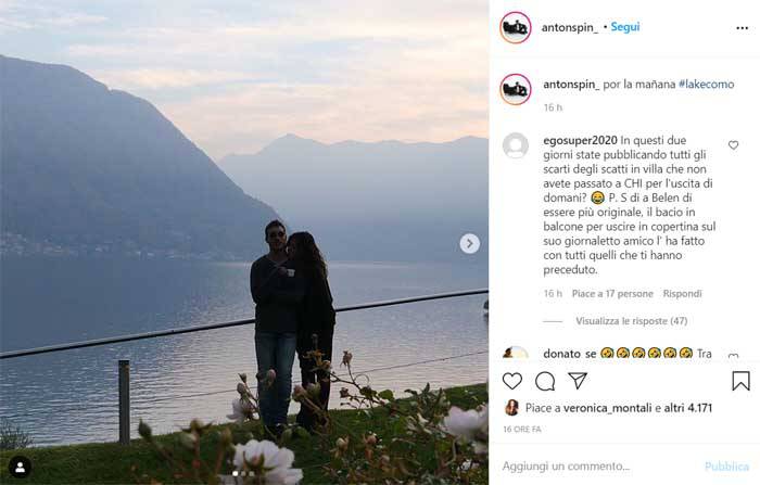 La foto sui social di Antonino: fuga romantica a Como