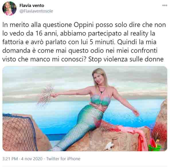 Il tweet di Flavia Vento in risposta alle parole di Orsini