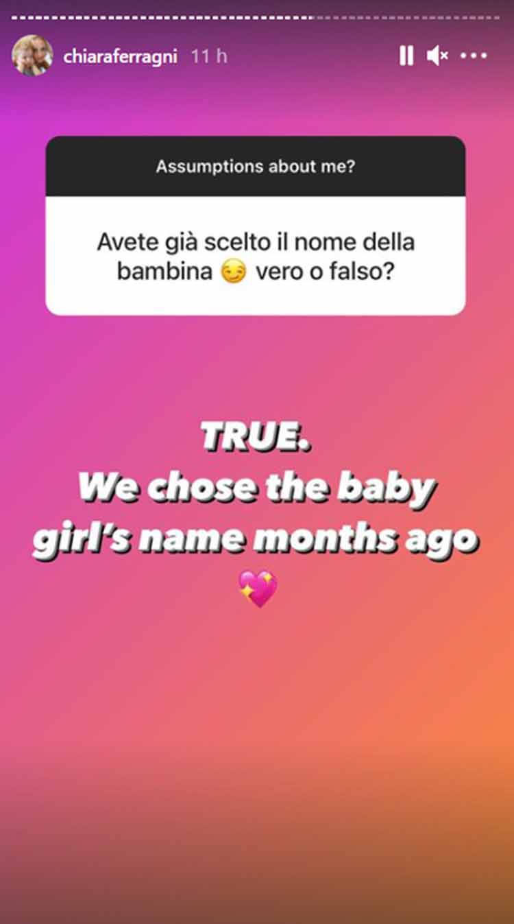 Chiara Ferragni Fedez deciso nome figlia IG story