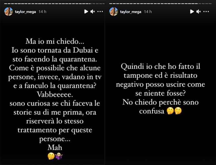 Taylor Mega accusa Elisabetta Gregoraci per la quarantena dopo Dubai