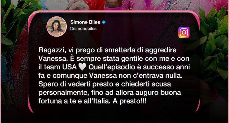Commento Simone Biles su Vanessa Ferrari