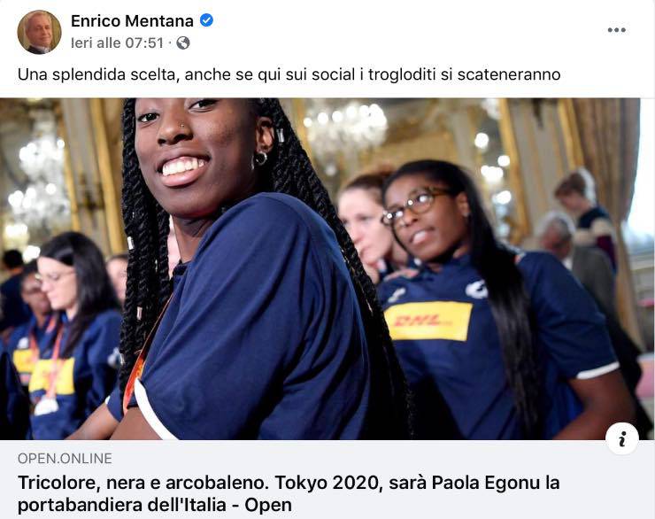 Post di Enrico Mentana su Paola Egonu