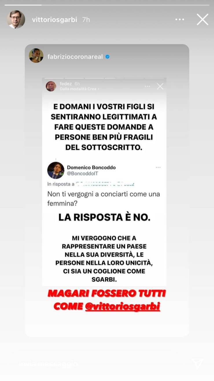 Fabrizio Corona sostiene Sgarbi 