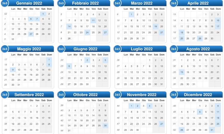 Il calendario 2022 corrisponde a quello del 2011. Se ne avete uno potete riutilizzarlo!