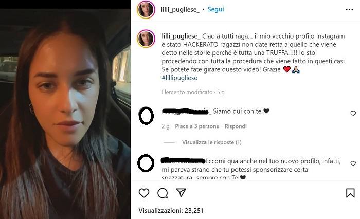 Lilly Pugliese: il suo profilo di Instagram è stato hackerato