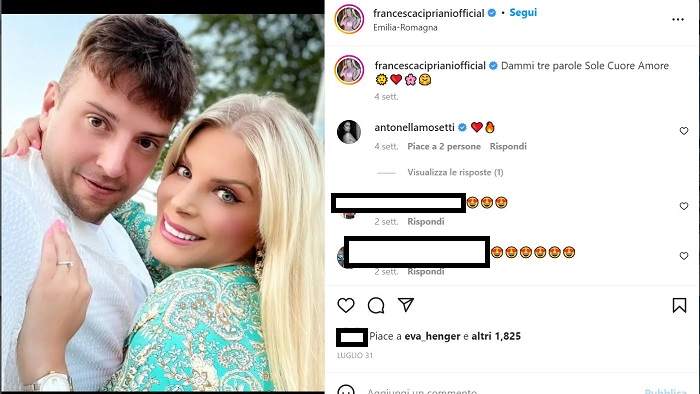 Francesca Cipriani: l’annuncio su Instagram