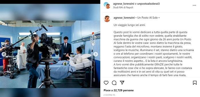 Un Posto al Sole: l’attrice Agnese Lorenzini saluta tutti in questo modo